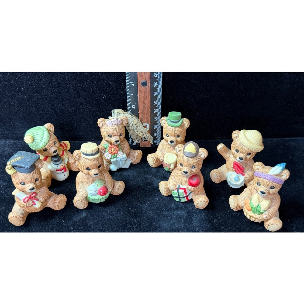 Vintage Homco Porcelain Bear Figurines‎ Miniature Collectibles - Set of 8